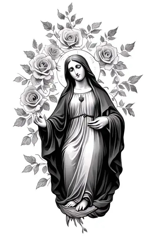 Virgin Mary With Roses