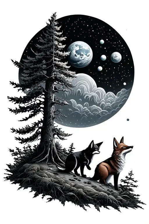 Trees With Space And A Fox Surrounded