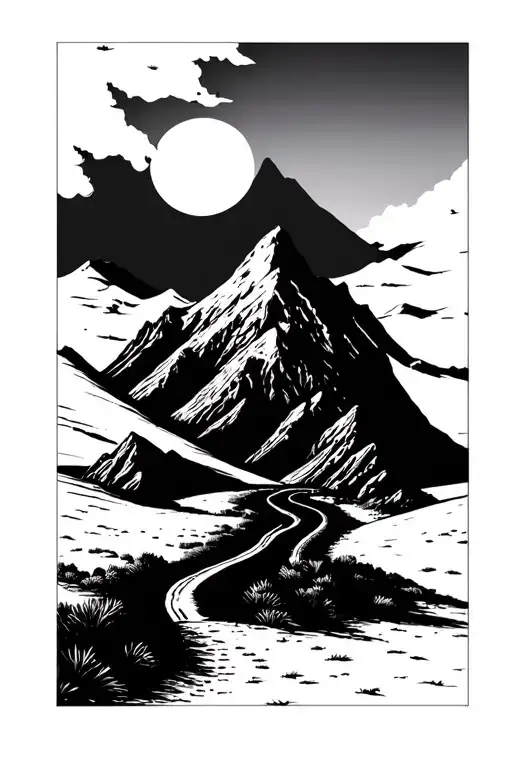 Road Leading To A Mountain Peak Desert At Night