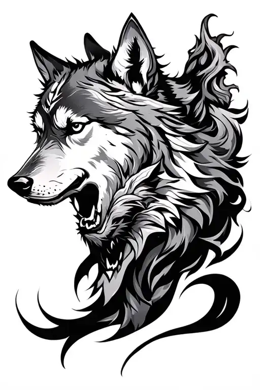 Warrior And Wolf Surrounded