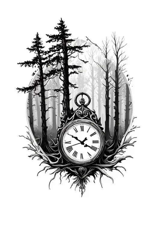 Clock In Forest Scene