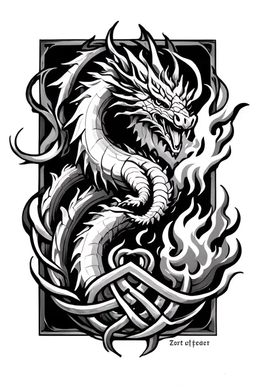 Celtic Design With Dragon Breathing Fire