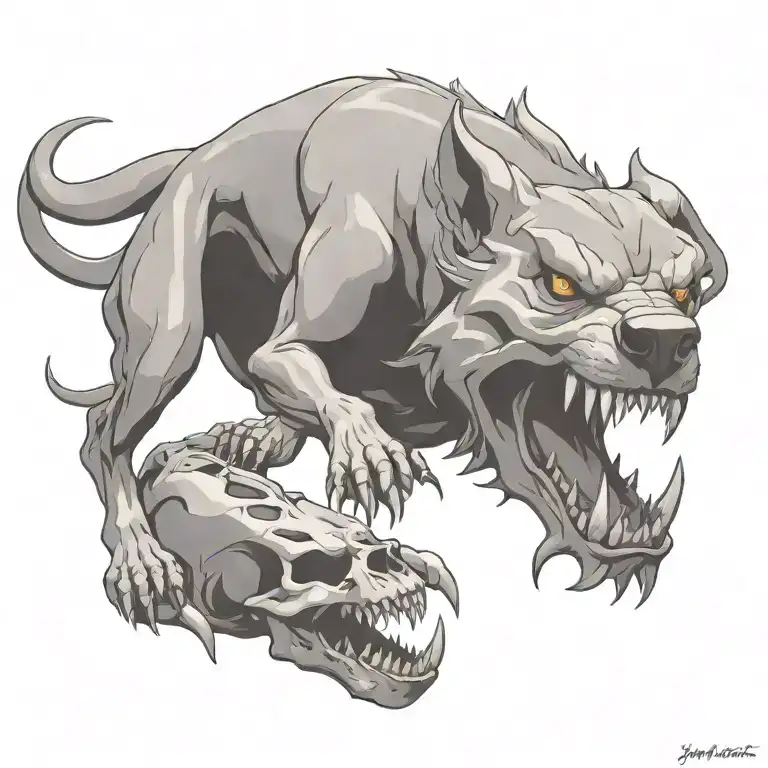 Hellhound Walking On Skulls