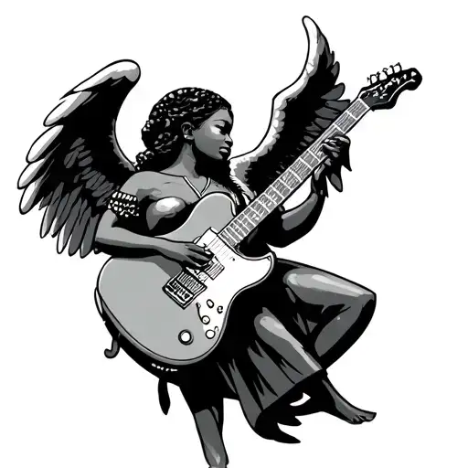 African American Angel Holding A Guitar