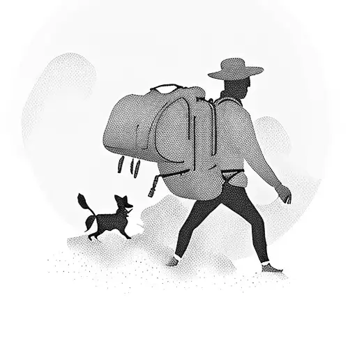 A Silhouette Of A Student Hiking With A Backpack And A Dog By Their Side