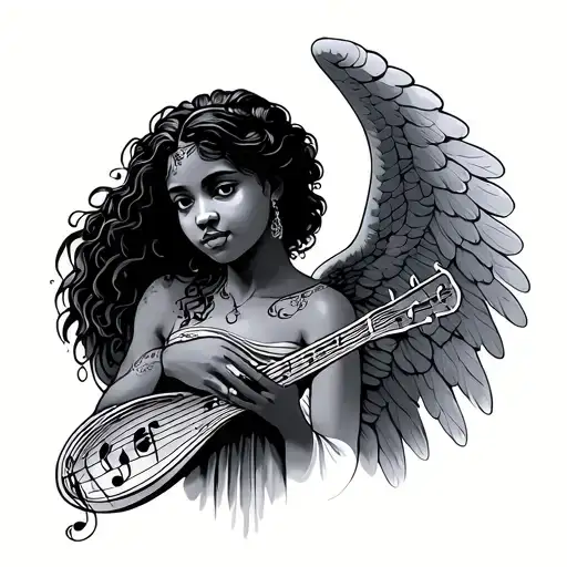 African American Angel Holding Music Notes