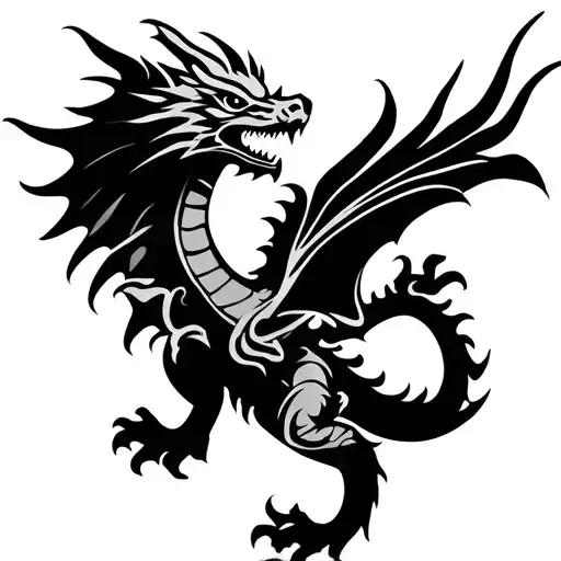 Stencil Of Western Dragon Flying