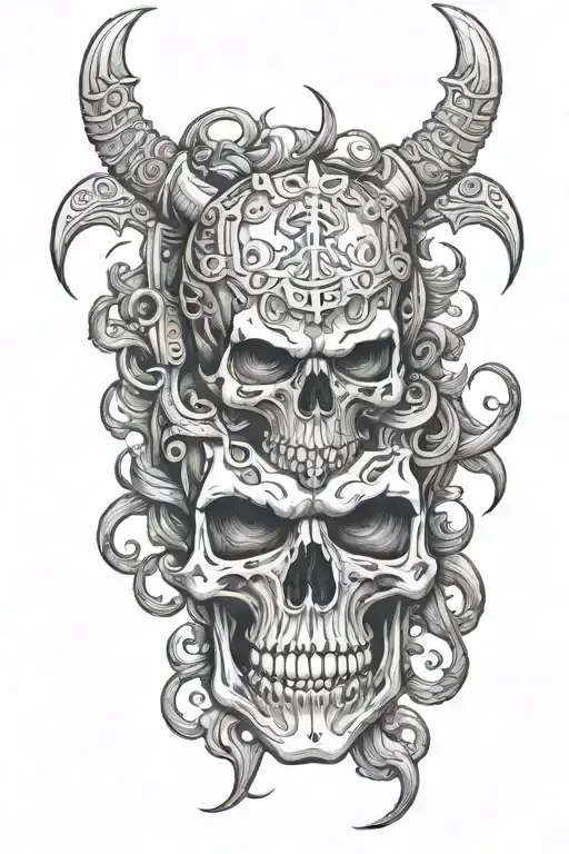 Skull Worrier With Demons Fighting