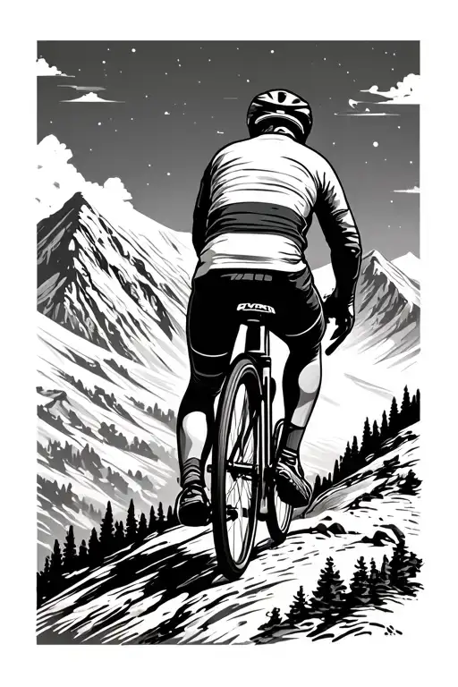Cyclist Riding Up A Mountain Seen From Behind