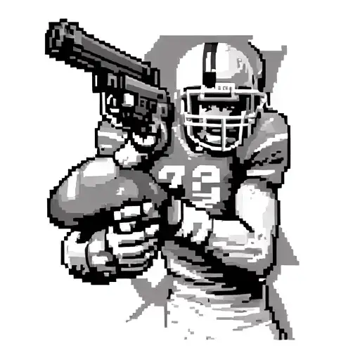 A Pixelated Football Player Shooting A Gun In A Video Game Setting