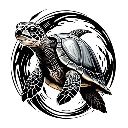 Realistic Sea Turtle Swimming Gracefully And Cute