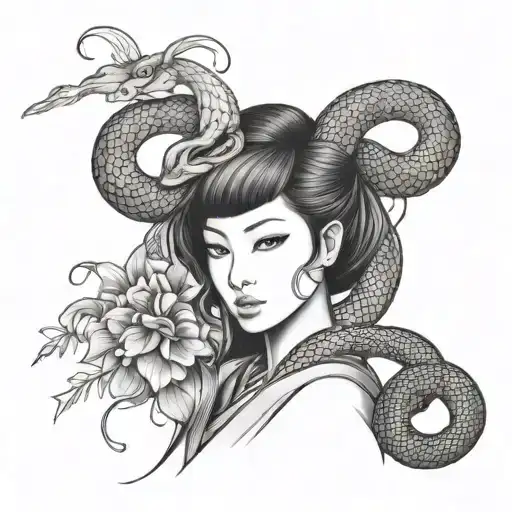 Japanese Woman Holding A Snake