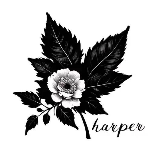Flowers And Leaves To Cover Harper In Cursive Writing