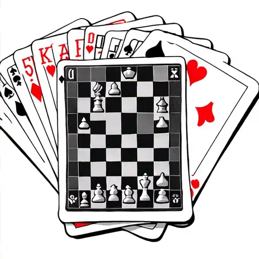 Fanned Out Cards With Chess Board Underneath Blending In