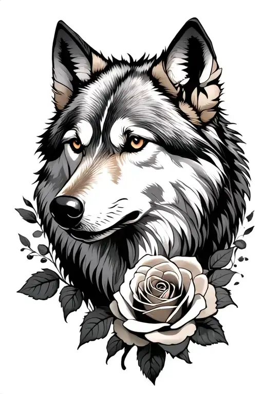 Wolf Whit Roses