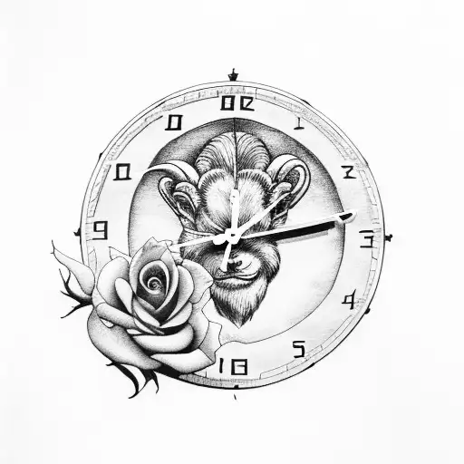 Aries With Clock And Rose