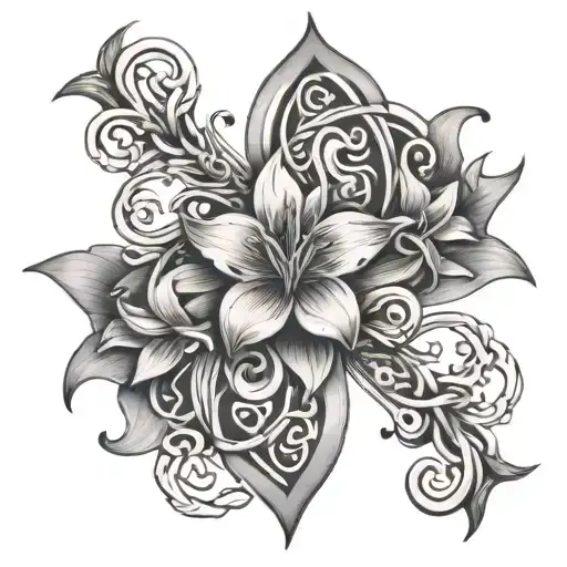 Celtic Knot With Lilies Surrounding It