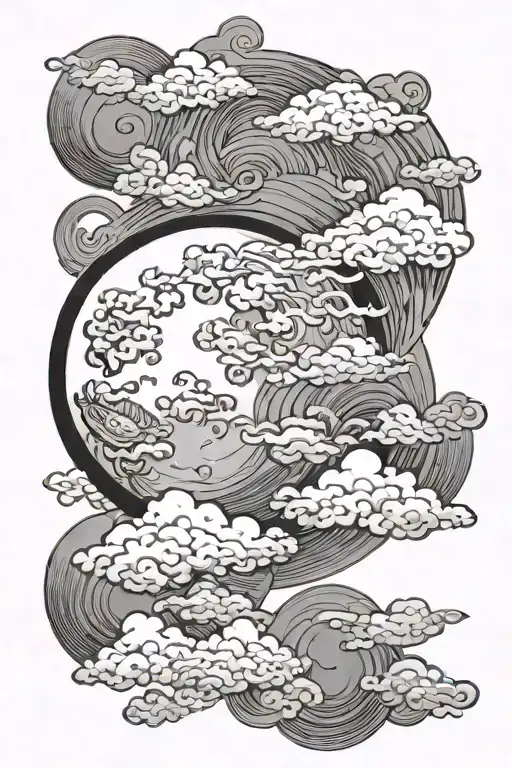 Moon And Japanese Clouds Black