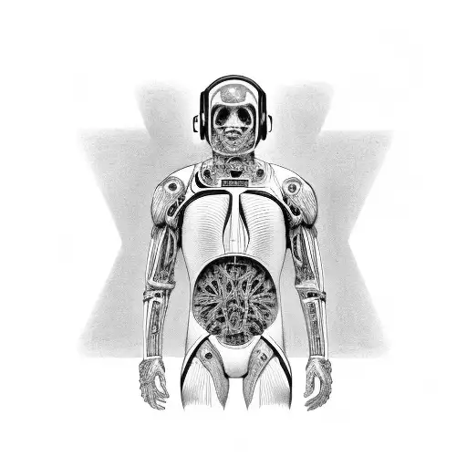 Human Figure With Half Of The Figure In An Astronaut Suit And A Half With Anatomical Muscle