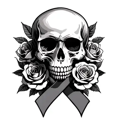 Skull With Roses Snd Lung Cancer Ribbon