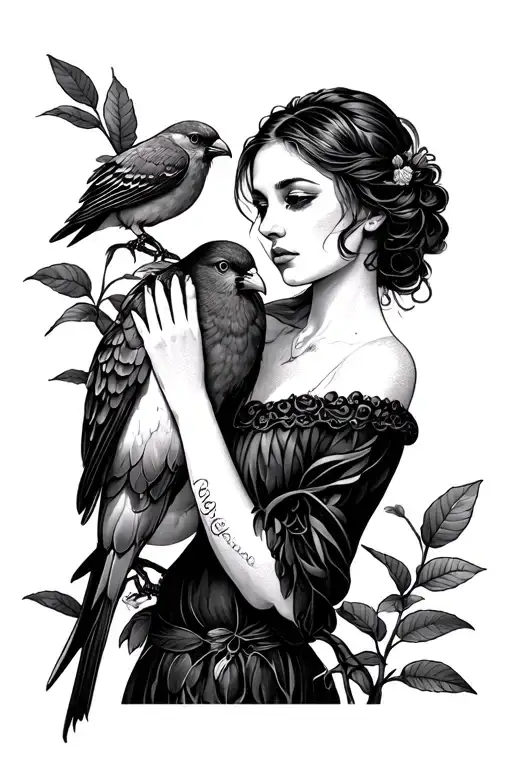 Woman Holding A Canary Bird