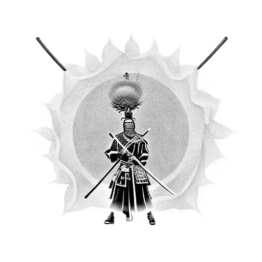 Samurai Warrior Holding A Scottish Thistle