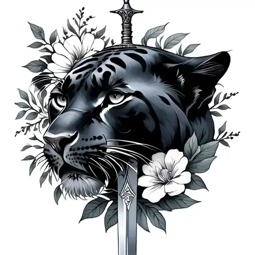 Panther With Dagger And Floral