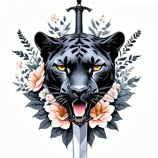 Panther With Dagger And Floral