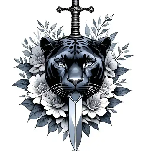 Panther With Dagger And Floral