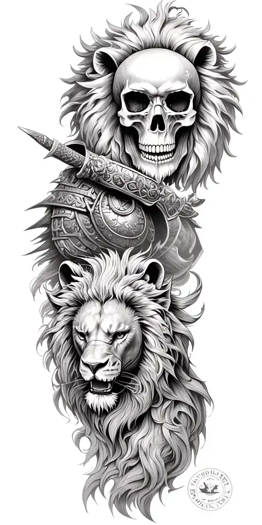 Skull Lion And Samurai Warrior