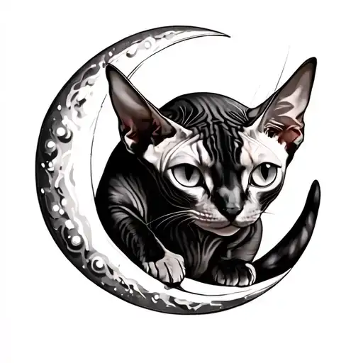 Sphynx Cat Upside Down Crescent Moon