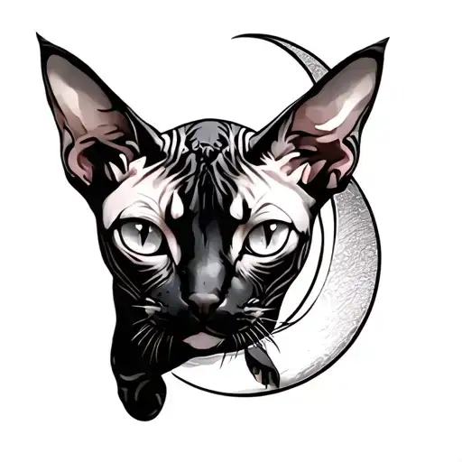 Sphynx Cat Upside Down Whimsical Feminine Ornamental Crescent Moon