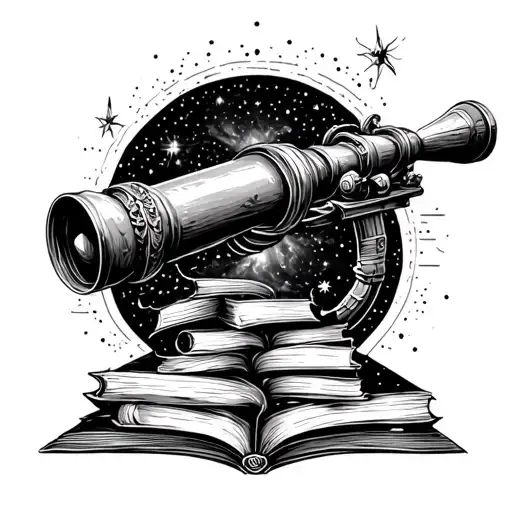 Telescope With Intricate Details Pointing Towards A Galaxy Filled With Books Instead Of Stars