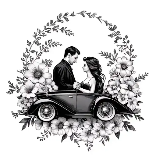 Husband Wife Flowers Love Vehicle