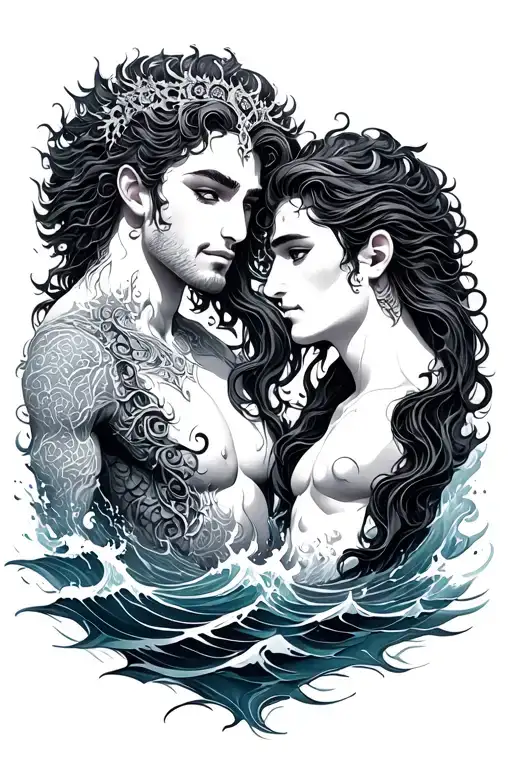 Two God Brothers Under The Ocean Background