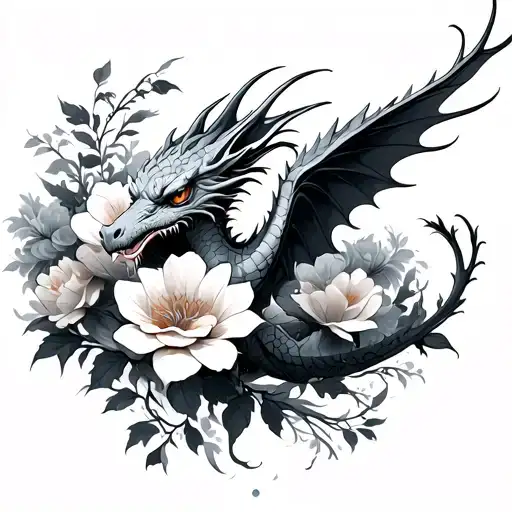 Dragon Flying Around Flowers