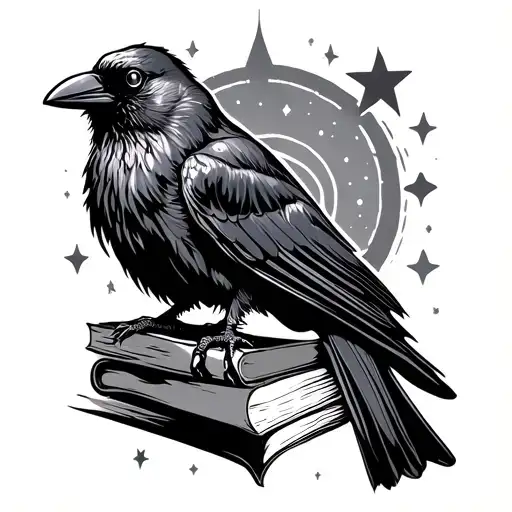 Crow With Books And Stars