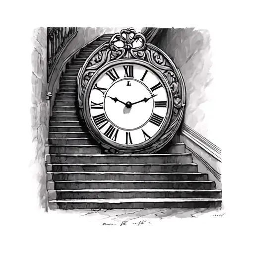 Stairs Through Time Represented With Roman Numeral Clock