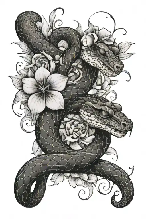 Snake And Flowers Intertwined