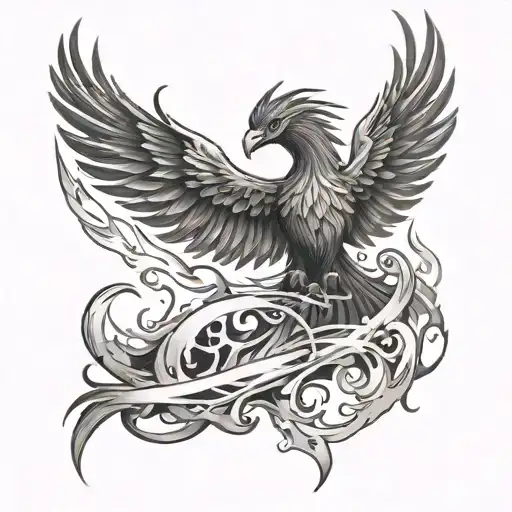 A Phoenix Rising From A Track With The Father's Children's Names Incorporated Into The Flames