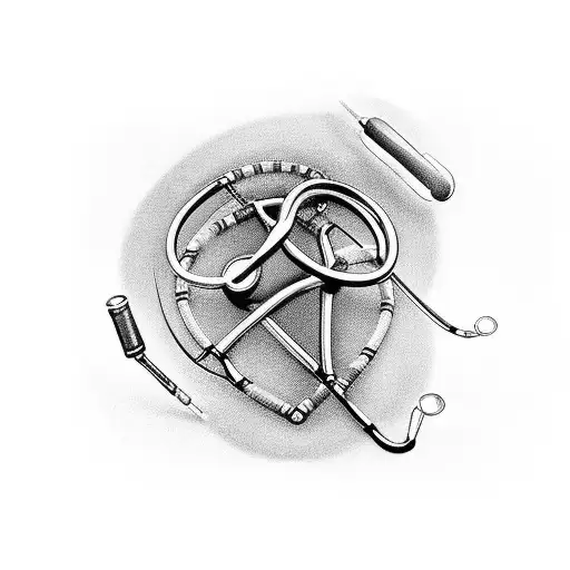 Create A Black-grey Tattoo Featuring A Doctor's Stethoscope Intertwined With Nordic Runes