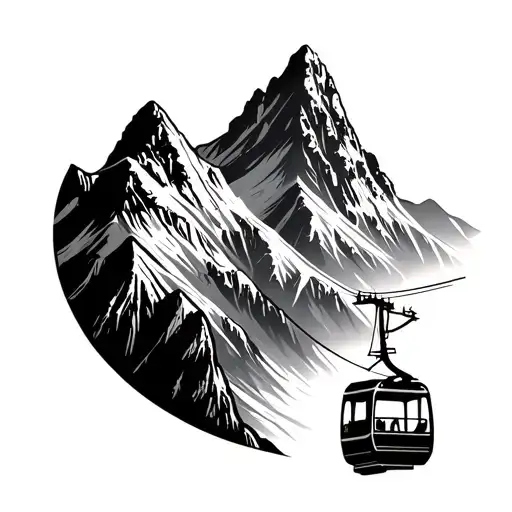 Mountain With Cable Car In The Foreground