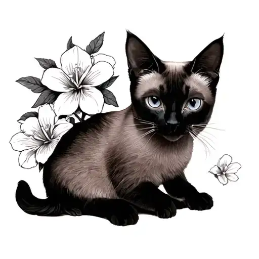 Flowers Siamese Cat Playing