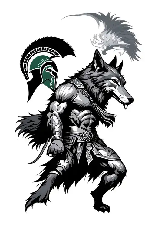 Wolf And Spartan Warrior