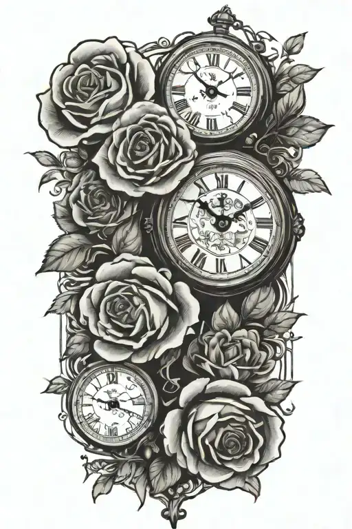 A Vintage Clock With Roses Growing Underneath