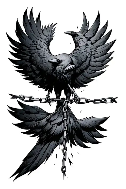 The Crows Feather Is Broken Then Turns Into More Cross That Have Chains On It