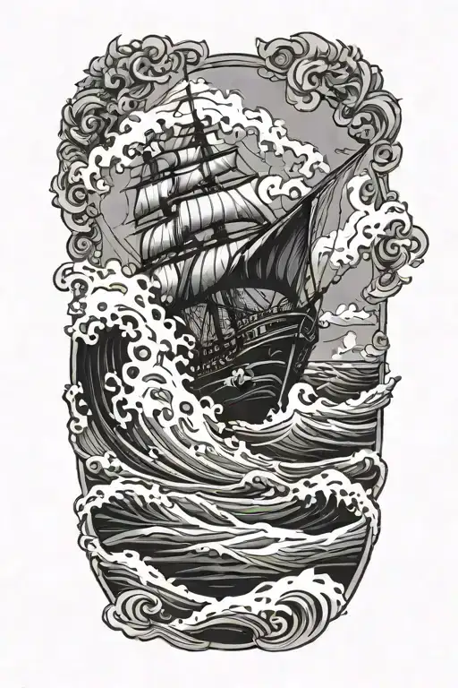 A Ship At Sea Battling Waves