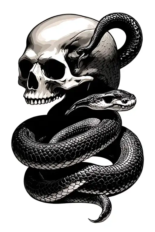 Snake Coiled Beneath A Skull