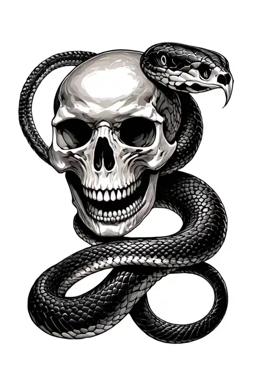 Snake Coiled Beneath A Skull