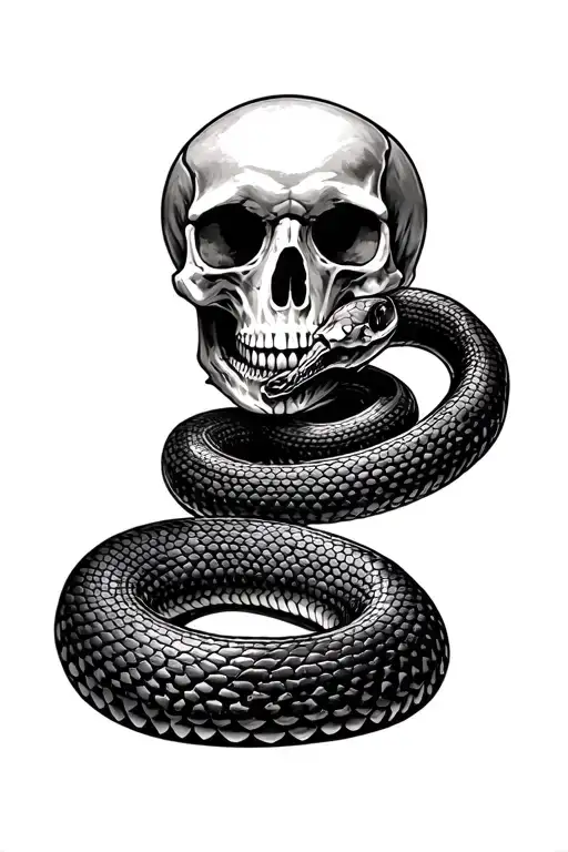 Snake Coiled Beneath A Skull